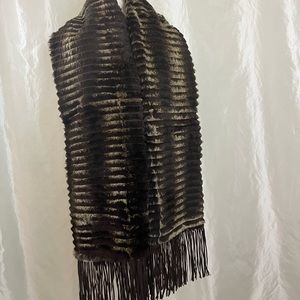 Franco Ferrari Rubbit Hair Trim With Leather Fringe Shawl Scarf